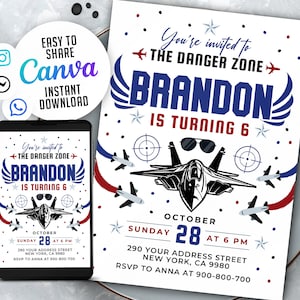 Editable Fighter Pilot Birthday Invitation Fighter Jet Pilot Invitation Boy Military NSW1