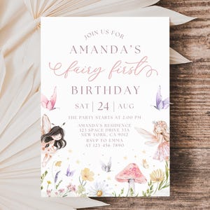 Fairy First Birthday Invitation, Fairy 1st Birthday Invite, Enchanted Garden Fairy Invitation, Fairy Invitations C2531