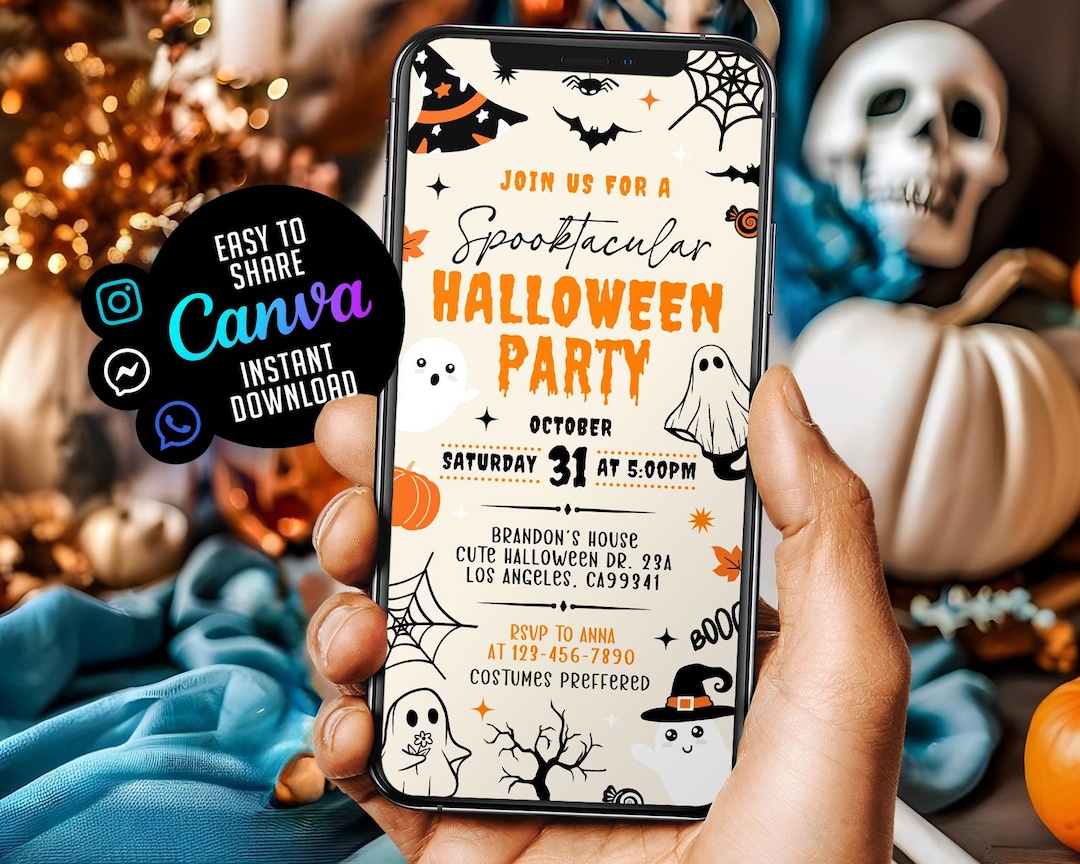 Digital Halloween Party Invitation, Electronic Phone Text Halloween