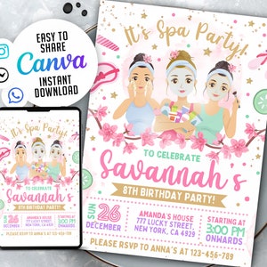 EDITABLE Spa Party Invitation, Pamper Party Invite Template, Tween Manicure & Pedicures Birthday, 5x7 Canva, WS2401