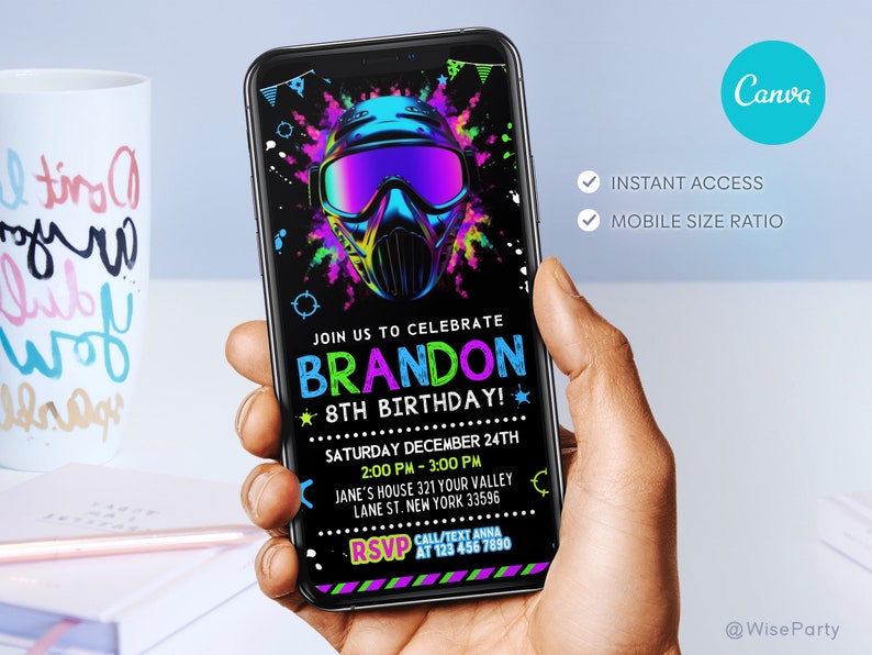 Editable Paintball Mobile Invitation Template Mobile Etsy