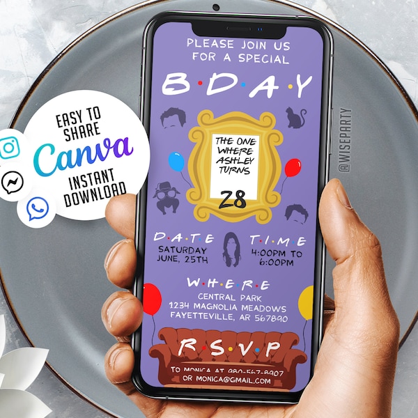 Editable Friends Mobile Invitation Template | Birthday Party Invitations, Digital Kids Party Invite, Instant Download Evite