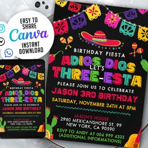 Three-esta Birthday Invitation, 3rd birthday invitation, 5x7 Editable Canva Template NSW113