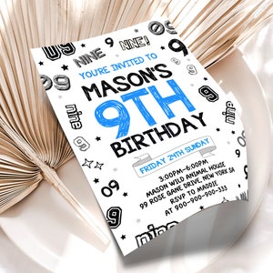 9th Boy Birthday Invitation, Boy Birthday Invites, Instant Download Boy ...