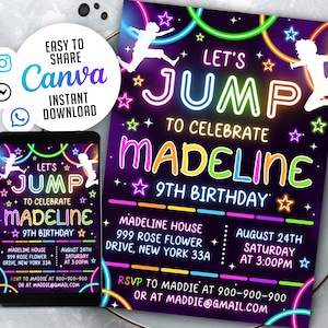 Editable Jump Birthday Party Invitation Tie Dye Jump Birthday Party Glow Jump Trampoline Party Let&#39;s Jump Party Instant NSWm2