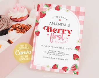 Berry First Birthday Invitation Template, Berry First Birthday Invitation, Berry First Birthday Invitation, Canva WS241