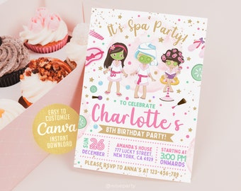 EDITABLE Spa Party Invitation, Pamper Party Invite Template, Tween Manicure & Pedicures Birthday, 5x7 Canva, WS2402