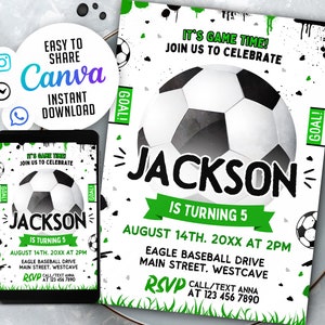 Soccer Birthday Invitation, Soccer Invitation, Boy Birthday Invitation, 5x7 Editable Canva Template, NSW32