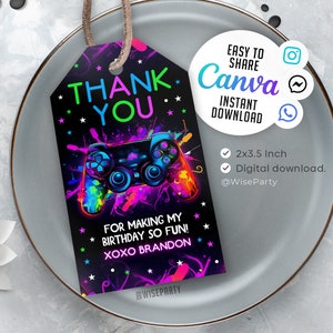 Editable Gaming Tag, Gamer Thank you tag, Gaming Favor Tag, Canva Template