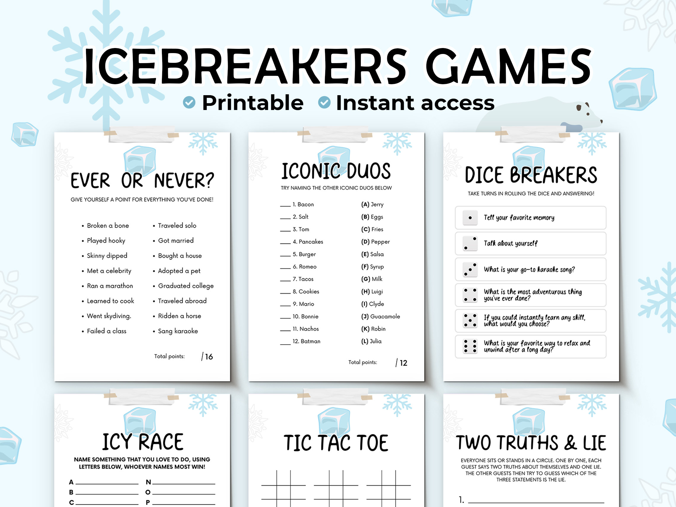 Icebreaker Games Bundle Ice Breaker Games Ice Breaker Questions Office  Party Games Happy Hour Games Printable Games ICE01 
