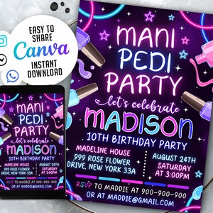 Mani Pedi Party Invitation, Editable Template | girls glam nail polish birthday invite instant download | nail salon spa birthday invitation