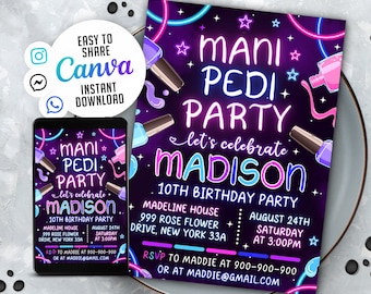 Glam Mani Pedi Birthday Party Invitation, Editable Template (Digital Download)