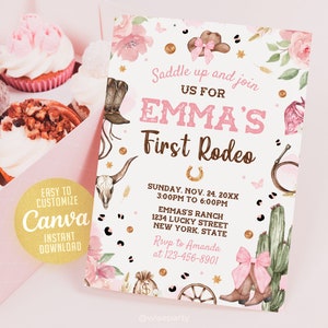 Invito festa di compleanno cowgirl Cowgirl del selvaggio West 1a festa di compleanno del rodeo Festa di compleanno del ranch del sud-ovest, 5x7 Canva WS2401