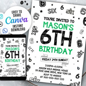 6Th Boy Birthday Invitation, Boy Birthday Invites, Instant Download Boy Number Invitations, NSW61