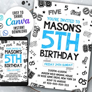 5Th Boy Birthday Invitation, Boy Birthday Invites, Instant Download Boy Number Invitations, 3109