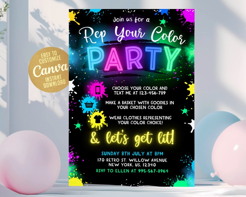 Color Party Invitation, Rep Your Color Party, Colour Splash Party ...