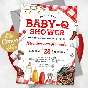 Baby-Q Babypartyeinladung, Baby Q Backyard Paare Baby Sprinkle, Baby BBQ Party Template, Canva WS0701