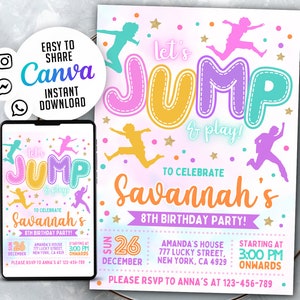 Editable Jump Birthday Party Invitation Tie Dye Jump Birthday Party Glow Jump Trampoline Party Let&#39;s Jump Party Instant WS2401