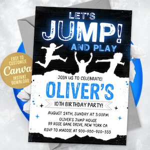 Jump-Geburtstagseinladung, Geburtstagsparty Glow Jump Trampoline Party Let's Jump Party, bearbeitbare Canva-Vorlage WS2404x