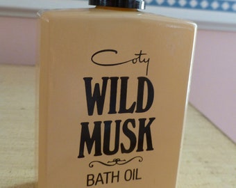 Vintage 1970s ORIGINAL Formula Coty Pfizer WILD MUSK Bath Oil Flanker 4 Oz 120ml Splash