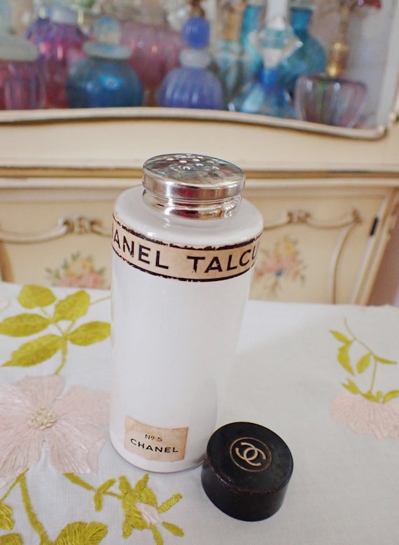 Vintage 1940s WITH DOT Chanel No. 5 Talcum Powder 3 Oz Glass 