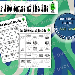 Printable 70s Music Bingo Game | Retro Party Activity | Fun 1970s Music Trivia Cards for Adults & Kids | Instant Download PDF