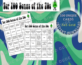 Printable 70s Music Bingo Game | Retro Party Activity | Fun 1970s Music Trivia Cards for Adults & Kids | Instant Download PDF