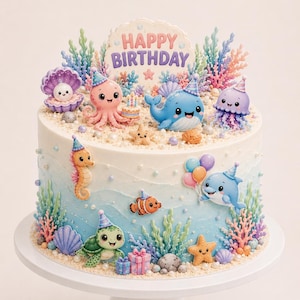 Essbare Unterwasser Tortendeko Geburtstag | Meerestiere Tortenaufleger | Wal Delfin Schildkröte Oktopus | Ozean Cake Topper