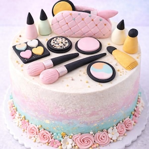 Make Up Torten Set personalisiert – Beauty Cake Topper Mädchen Geburtstag mit Name & Zahl – Fondant Tortendeko