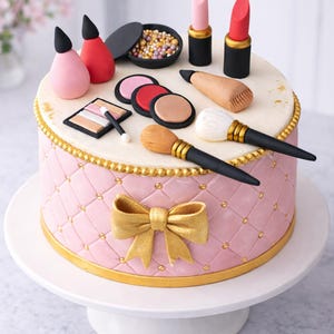 Make-Up Tortendeko aus Fondant – personalisierte Beauty Tortenfigur mit Name & Alter | Mädchen Geburtstag Torte
