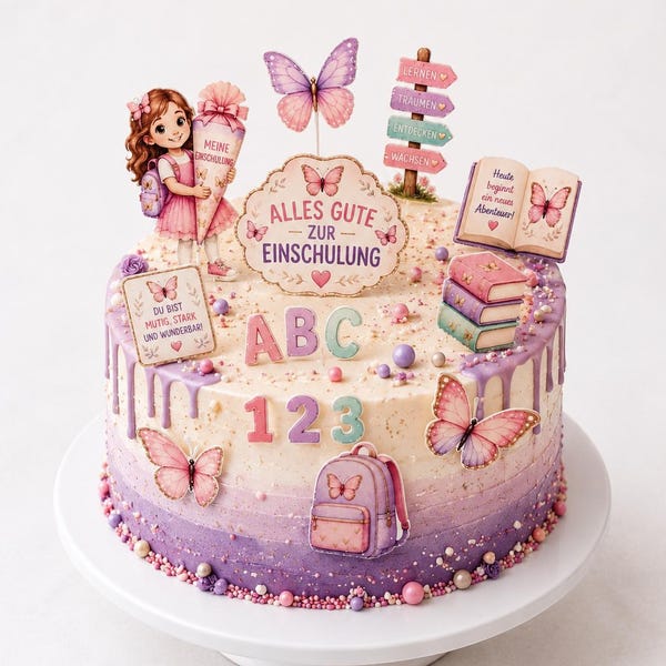 First Day of School Cake Topper for Girls - Butterfly | Cake Decoration for the Start of School | Edible Cake Images for First Day of School | Wafer Paper Decoration