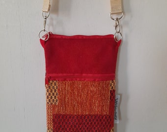 Trendy shoulder bag, mobile phone bag to hang around, crossbody bag fabric red-orange patterned, handmade gift for women and men