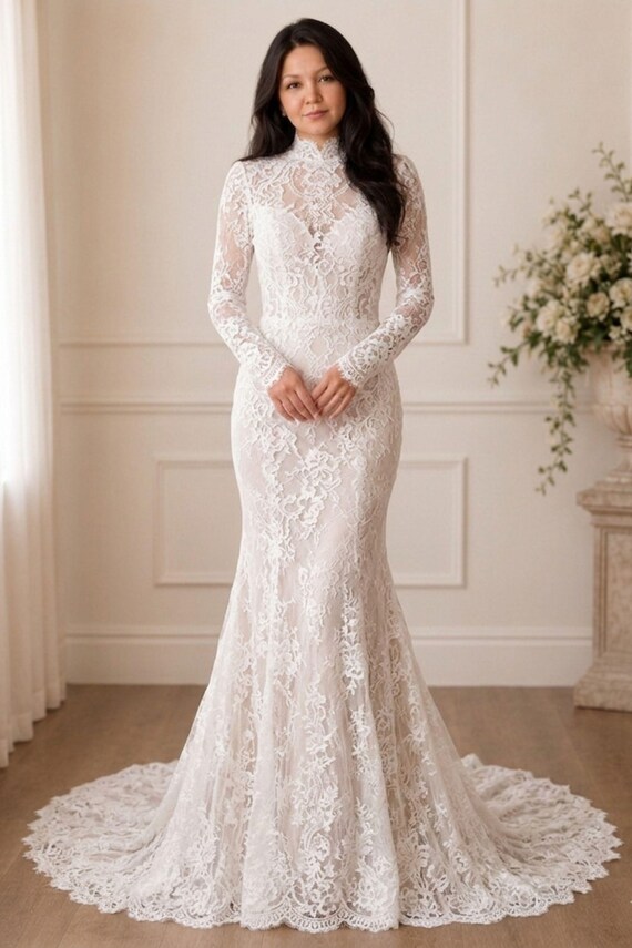 modest fit and flare wedding dress Modest Bridal by Mon Cheri TR22182
