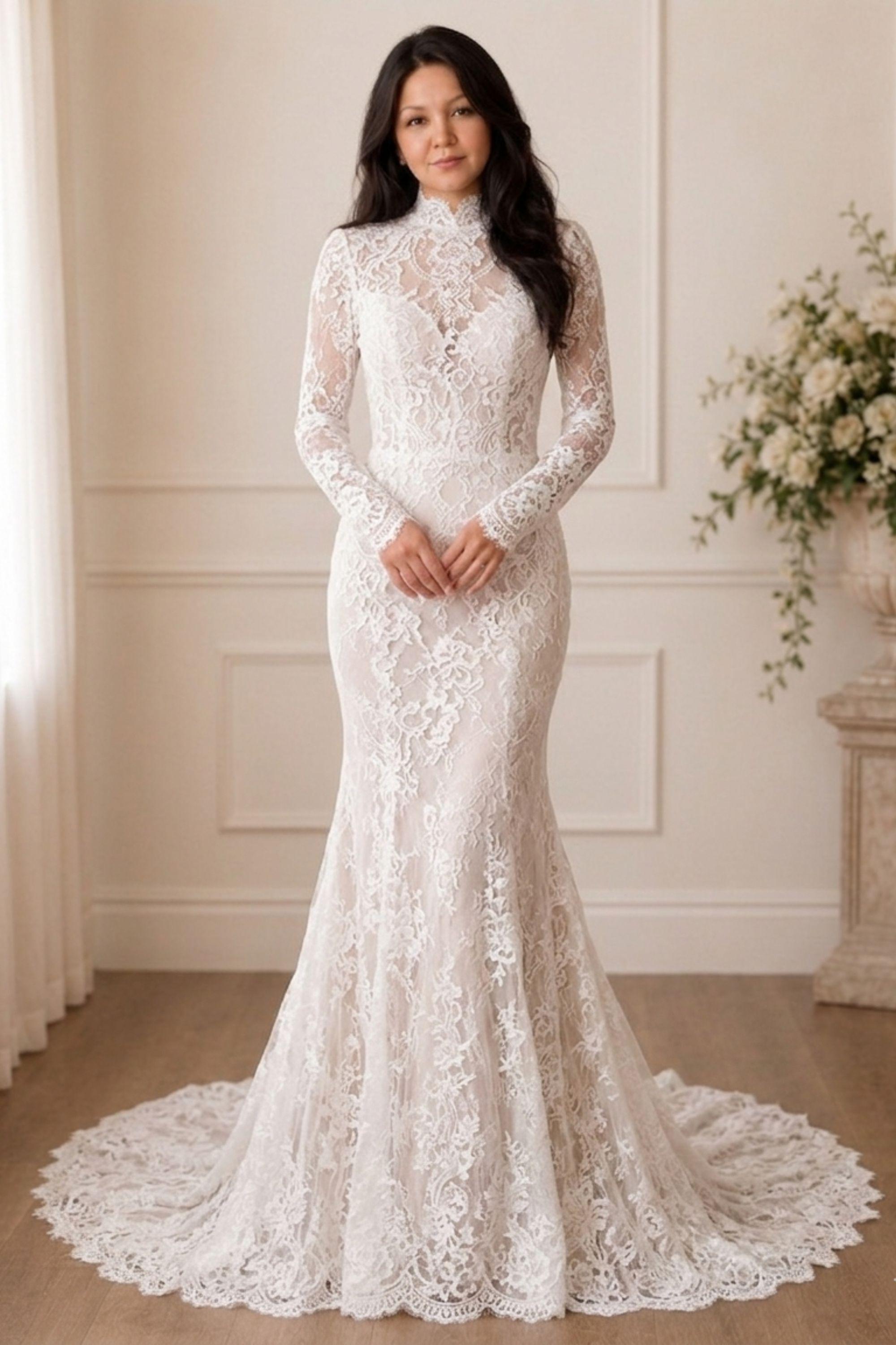 Vintage High Neck Lace Wedding Gown - Etsy