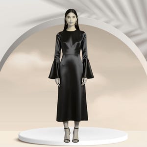 Modest Shabbat Dress - Long Sleeve Jewish Gown - Tzniut Elegant Dress for Shabbat Jewish Festivals and Candle Lighting