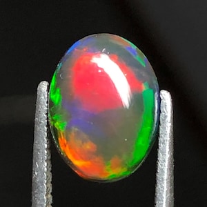 Natural Black Opal With Blue Green Red Yellow & Orange Fire Opal, 10x7 MM Loose Cabochon Opal, 1.75 Ct. Opal Oval, Opal Gemstone For Jewelry