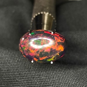 Multi Fire Opal Gemstone,11.60x8mm Oval Black Ethiopian Opal Cabochon,1.85ct Rainbow Fire Loose Opal Stone For Ring, Multi Fire Smoked Opal