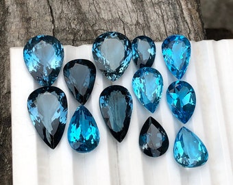 AAA+ London Blue Topaz, Natural London Topaz With Swiss Topaz, Loose Indicolite London Topaz Gemstone, Brilliant Blue Swiss Topaz Pear Cut,