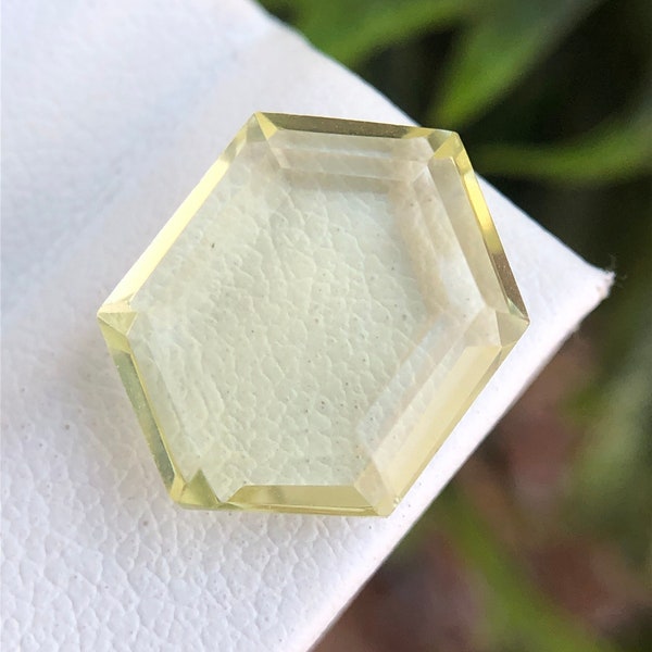 Natural Portrait Cut Lemon Quartz Hexagon Gemstone, 14x10 MM 5.60 Carats Loose Faceted Yellow Quartz Hexagon For Jewelry Making.