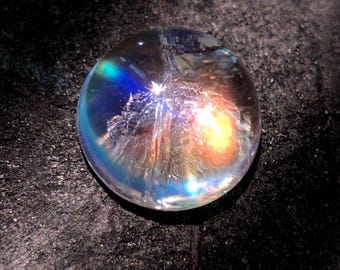 Rainbow Moonstone Cabochon, Madagascar Gemstone (7mm, 1.30 Carats)
