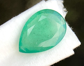 Natural Green Emerald Gemstone, Faceted Pear Shape, 1.35 Carats