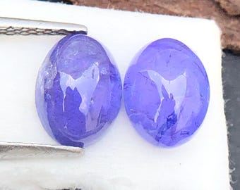 Natural Tanzanite Oval Cabochons | 2 Pieces 8x6mm, 3.25 Carats, Zoisite Blue Color with Inclusions