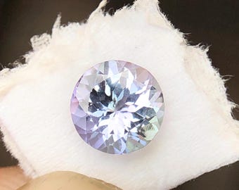 Mermaid Color Tanzanite, Round Faceted Gemstone (6mm, 0.85 Carat)