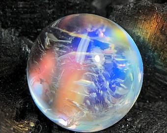 Rainbow Moonstone Gemstone, Round Cabochon, 5.20 Carats