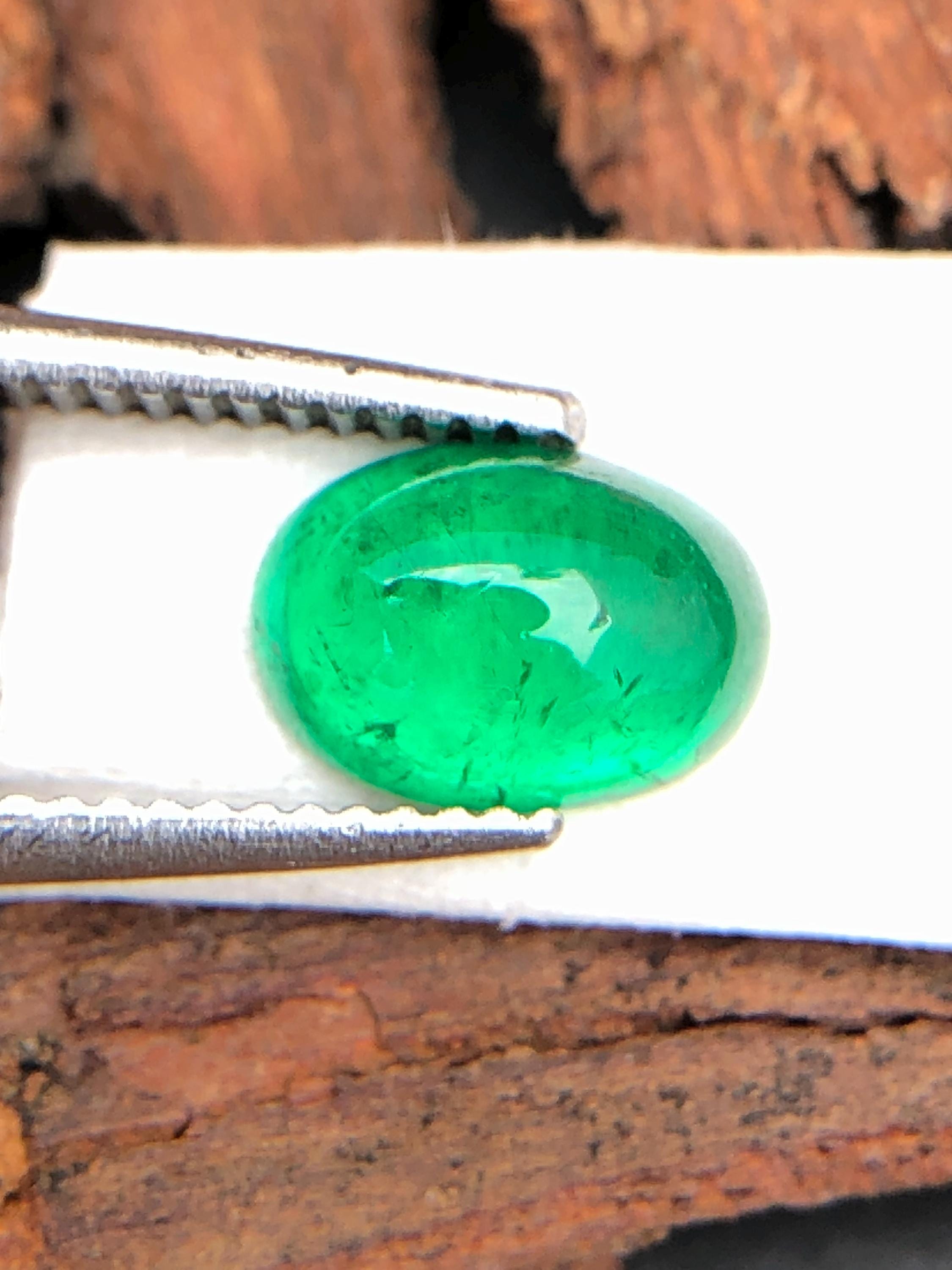 Natural Green Emerald Cabochon, Loose Oval Gemstone (7x5 Mm, 0.75