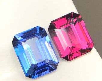 Red Spinel & Blue Tanzanite Gemstones: Octagon Jewelry Making Pair
