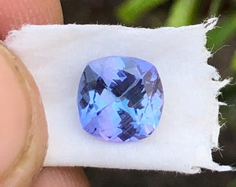 Blue Tanzanite Gemstone, 1.5 Carat Calibrated Cushion Cut