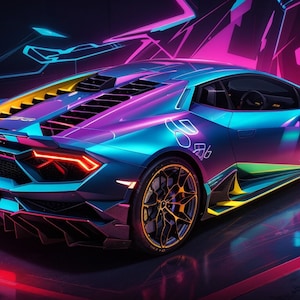 Abstract neon art for 2023 Lamborghini Huracan ,digital art ,wall art car poster .digital art poster