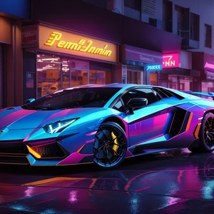 Lamborghini Aventador Neon Car Art Print: 2023 ULTIMAE (PDF Download 24x16in