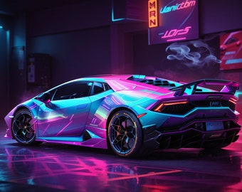 抽象的なネオンランボルギーニの壁アート - Etsy 日本